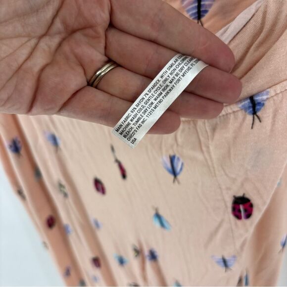 Soma Peach Sleepwear button up shirt pant set with beetle Insect Design womens M - Picture 10 of 11